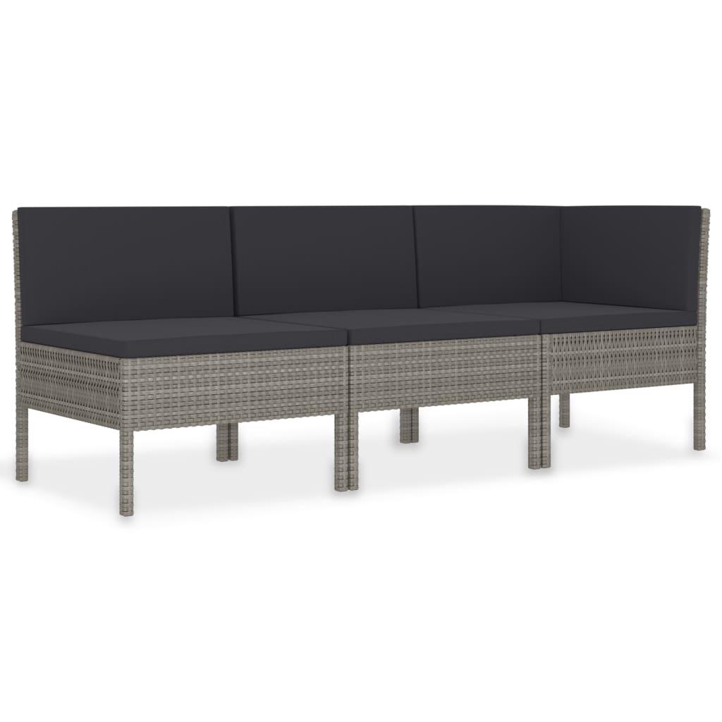 3 Piece Garden Lounge Set with Cushions Poly Rattan Grey