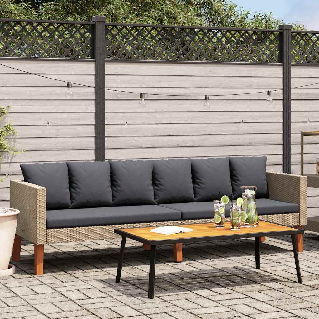 3-Seater Garden Sofa with Cushions Poly Rattan Beige
