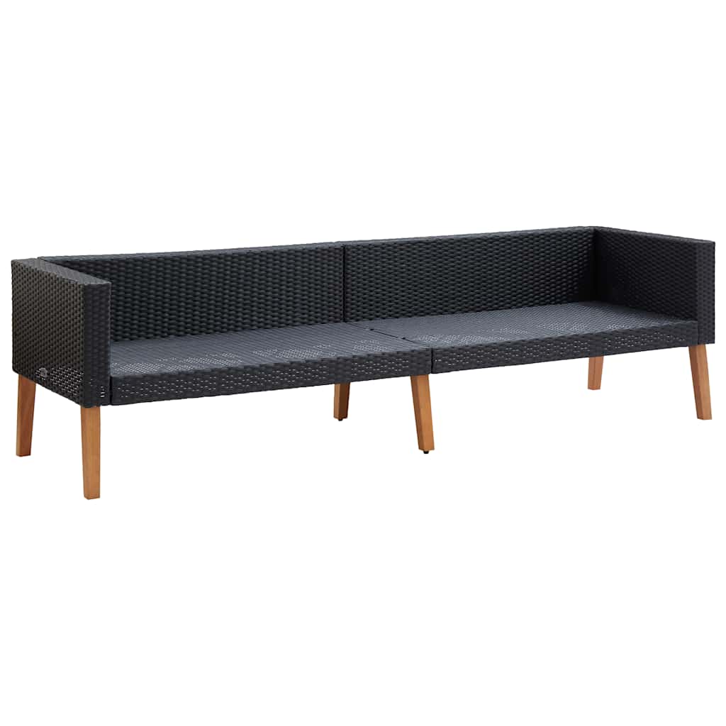 3-Seater Garden Sofa with Cushions Poly Rattan Black