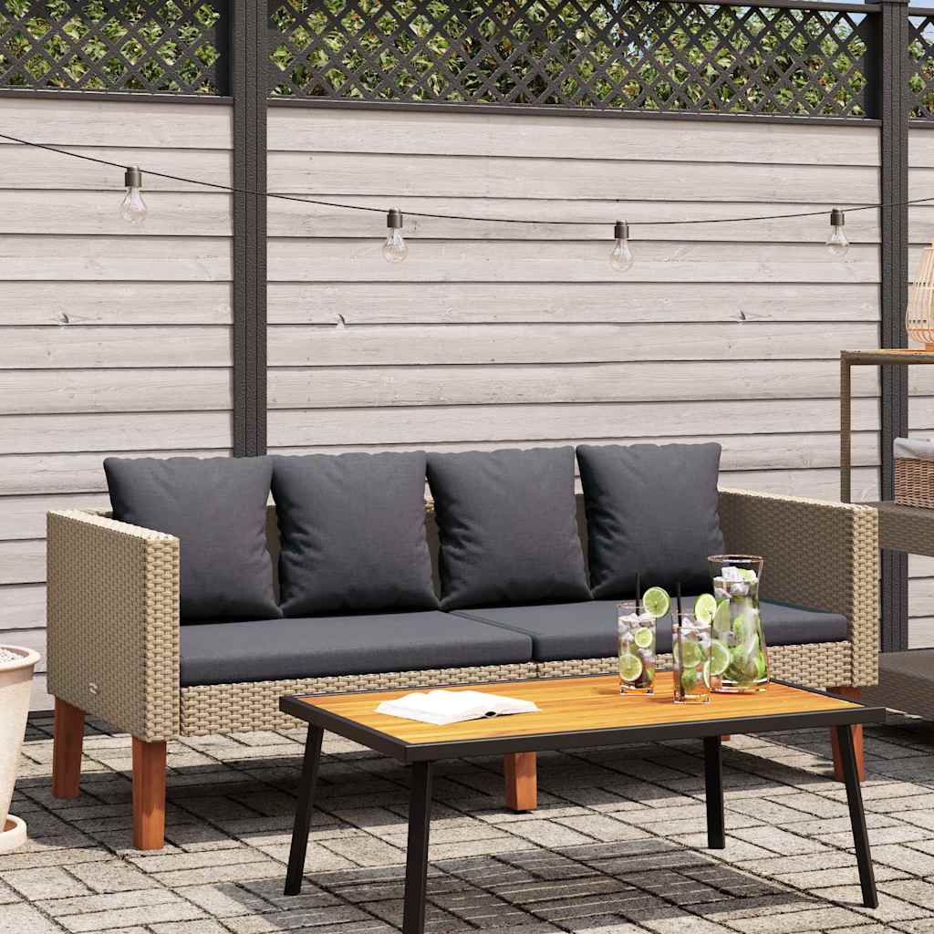 2-Seater Garden Sofa with Cushions Poly Rattan Beige