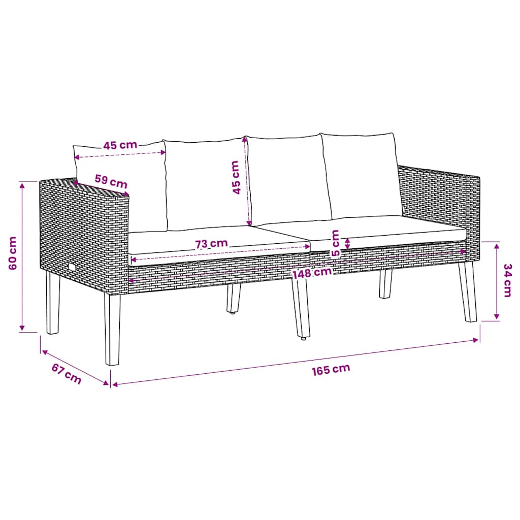 2-Seater Garden Sofa with Cushions Poly Rattan Black
