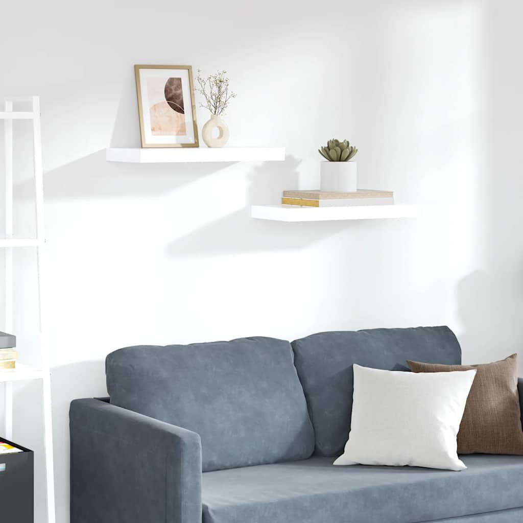 Floating Wall Shelves 2 pcs High Gloss White 50x23x3.8 cm MDF