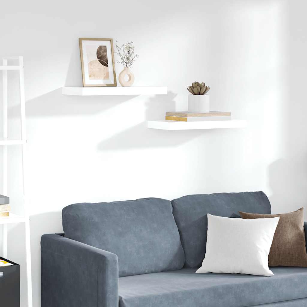 Floating Wall Shelves 2 pcs High Gloss White 50x23.5x3.8 cm MDF