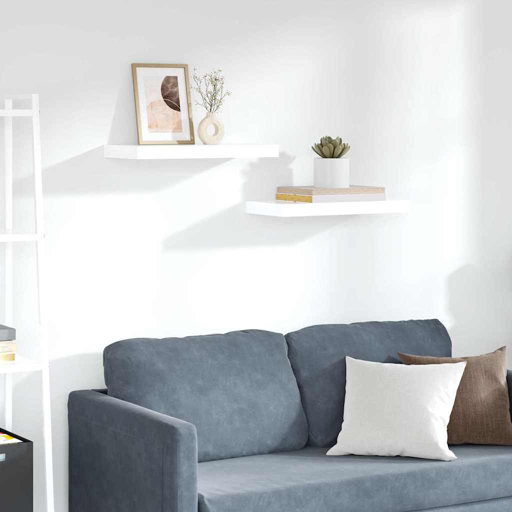 Floating Wall Shelves 2 pcs High Gloss White 50x23.5x3.8 cm MDF