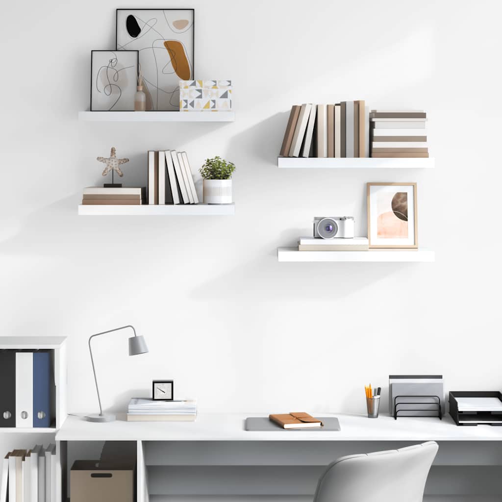 Floating Wall Shelves 4 pcs High Gloss White 60x23.5x3.8 cm MDF