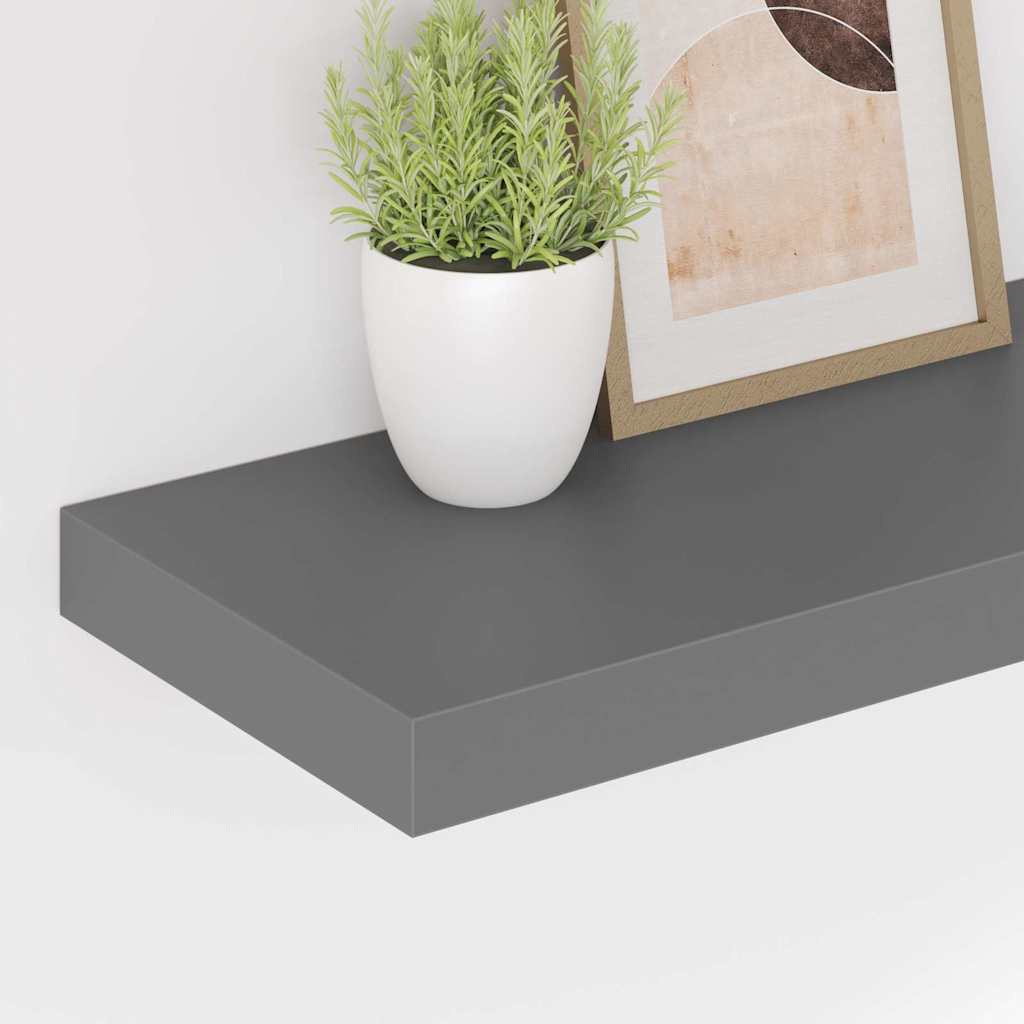 Floating Wall Shelf High Gloss Grey 60x23.5x3.8 cm MDF