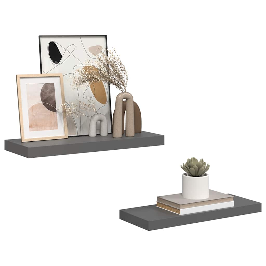 Floating Wall Shelves 2 pcs High Gloss Grey 60x23.5x3.8 cm MDF