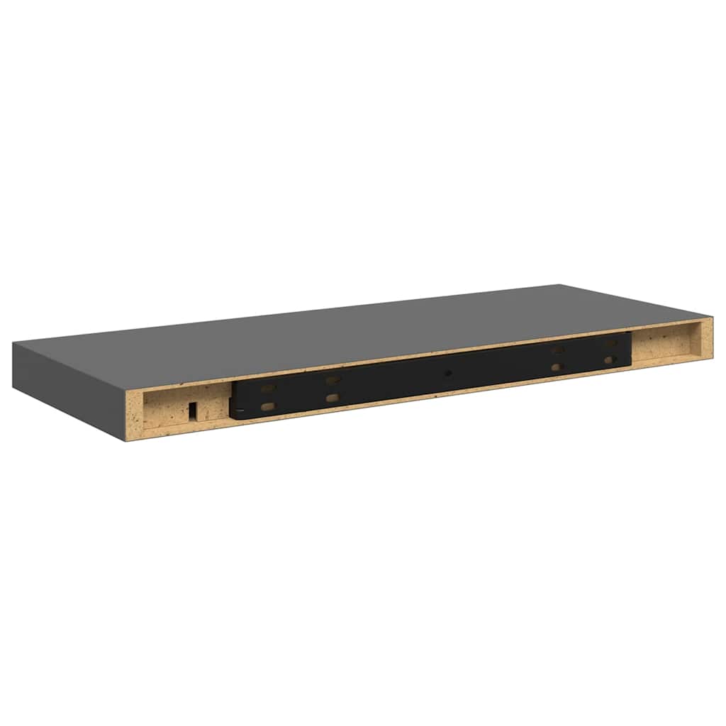 Floating Wall Shelves 2 pcs High Gloss Grey 60x23.5x3.8 cm MDF