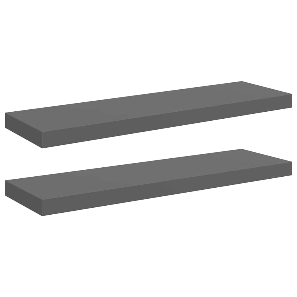 Floating Wall Shelves 2 pcs High Gloss Grey 80x23.5x3.8 cm MDF
