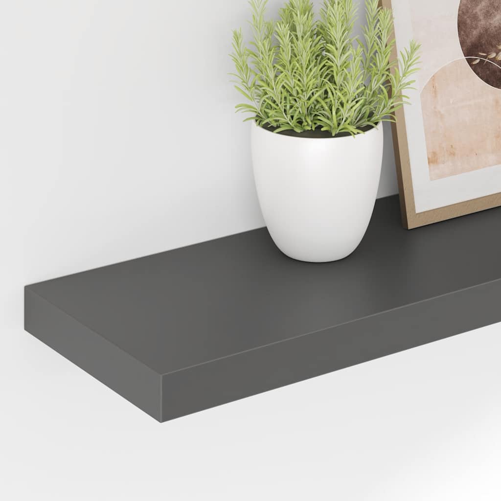 Floating Wall Shelves 2 pcs High Gloss Grey 80x23.5x3.8 cm MDF