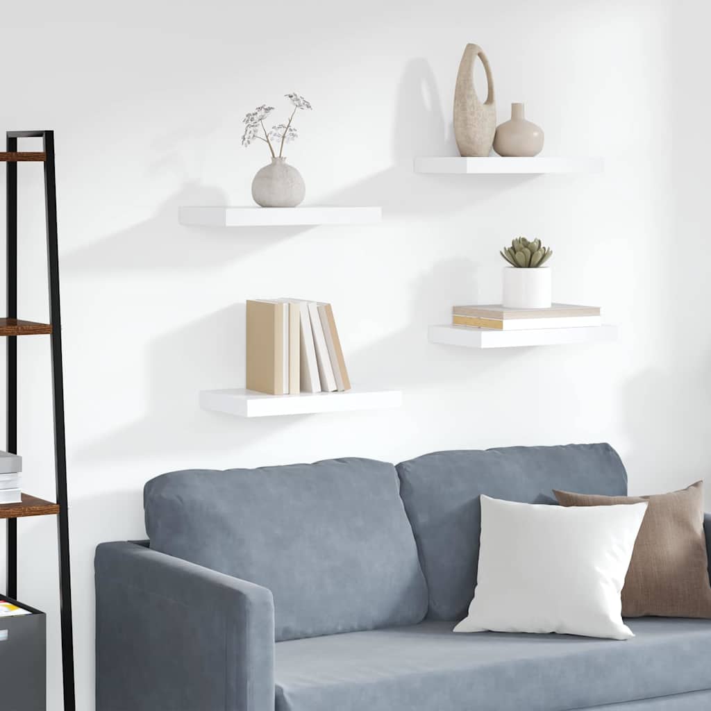 Floating Wall Shelves 4 pcs White 40x23.5x3.8 cm MDF