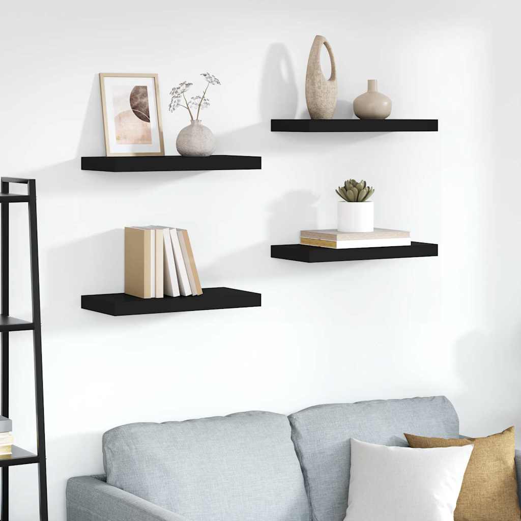 Floating Wall Shelves 4 pcs Black 50x23.5x3.8 cm MDF