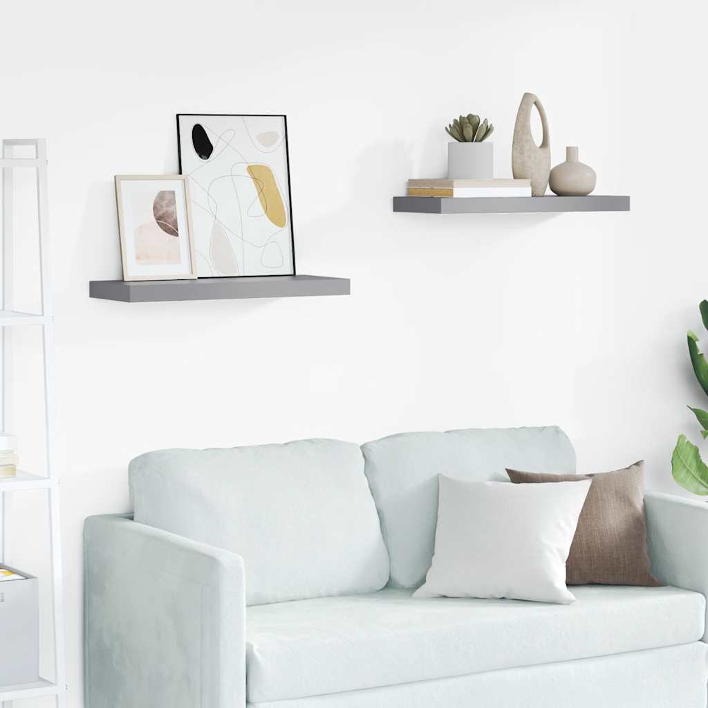 Floating Wall Shelves 2 pcs Grey 60x23.5x3.8 cm MDF