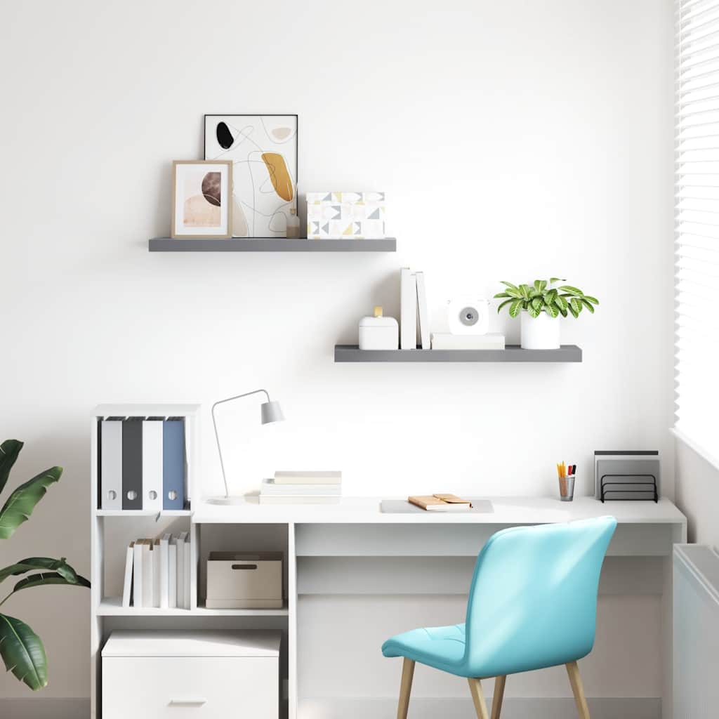 Floating Wall Shelves 2 pcs Grey 80x23.5x3.8 cm MDF