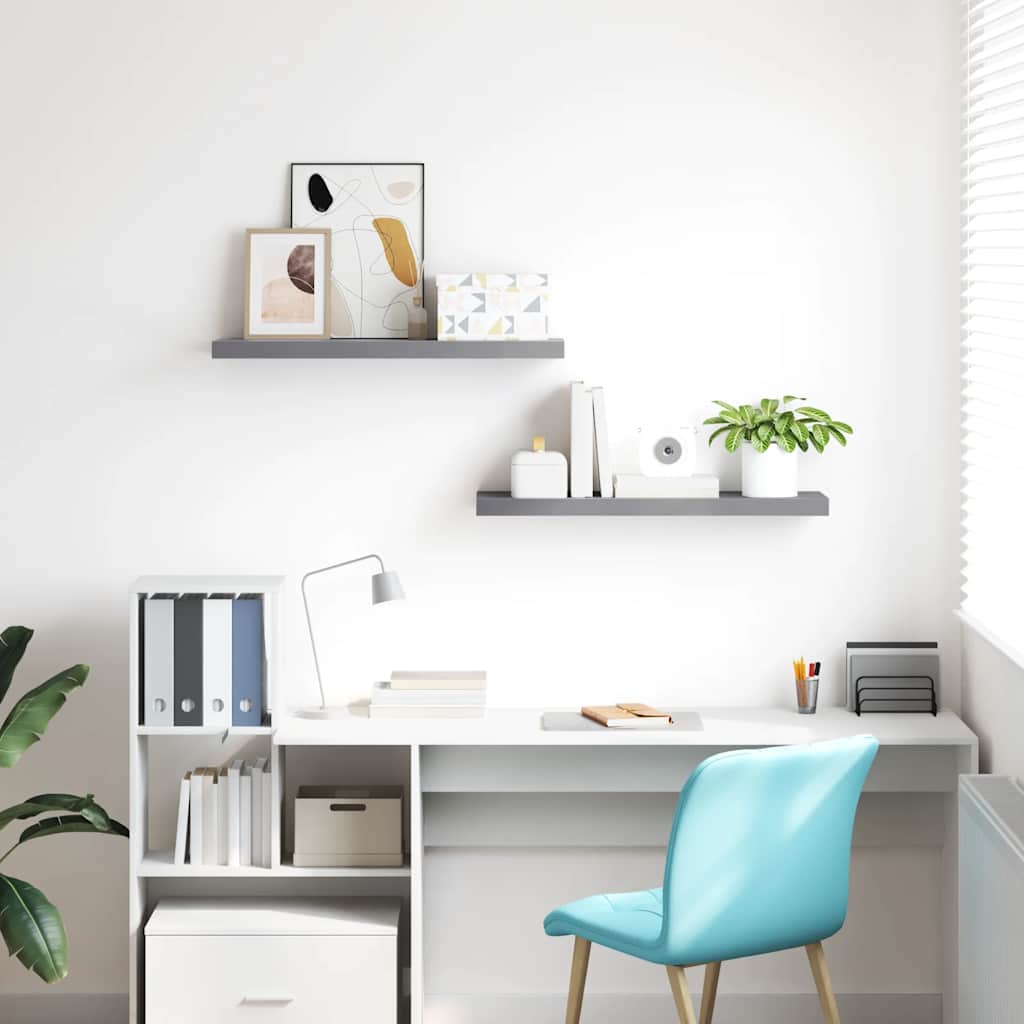 Floating Wall Shelves 2 pcs Grey 80x23.5x3.8 cm MDF
