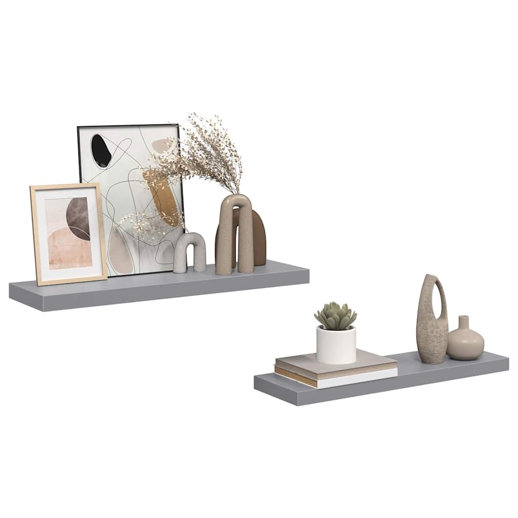 Floating Wall Shelves 2 pcs Grey 80x23.5x3.8 cm MDF
