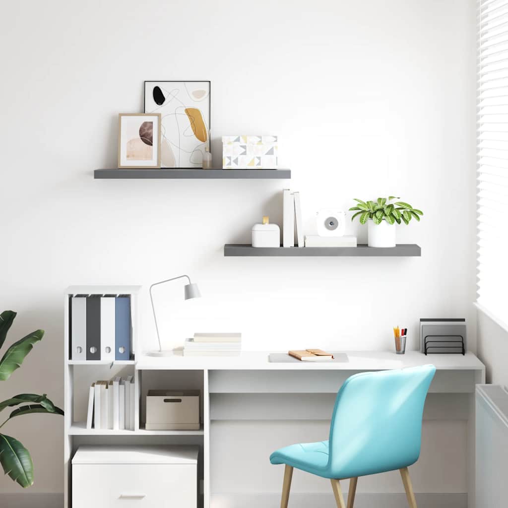 Floating Wall Shelves 2 pcs Grey 90x23.5x3.8 cm MDF
