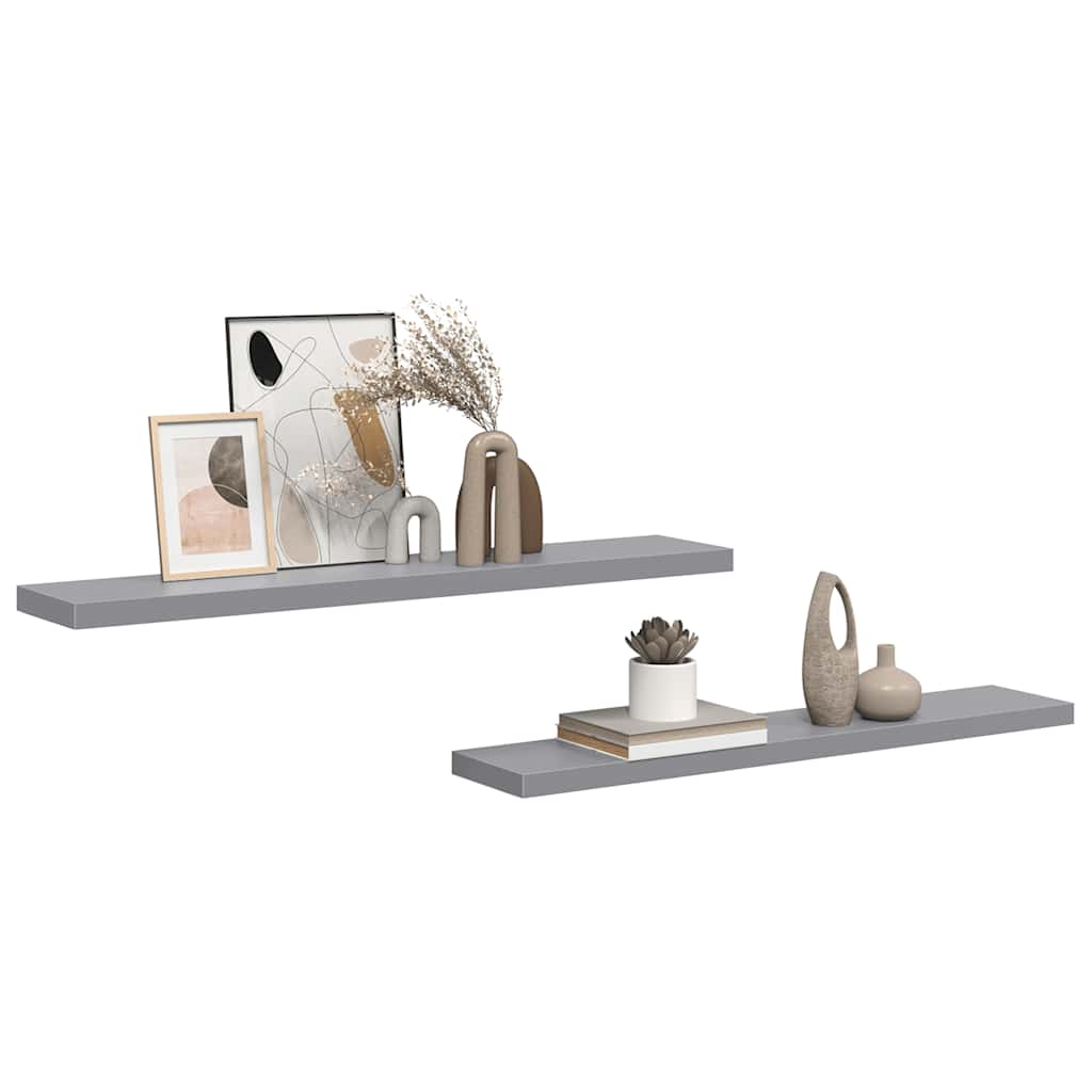 Floating Wall Shelves 2 pcs Grey 120x23.5x3.8 cm MDF