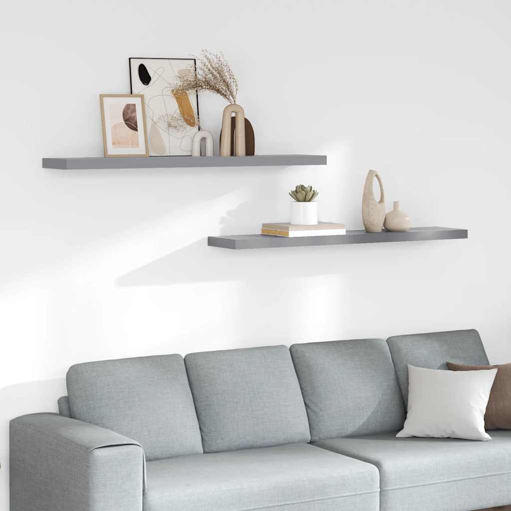 Floating Wall Shelves 2 pcs Grey 120x23.5x3.8 cm MDF