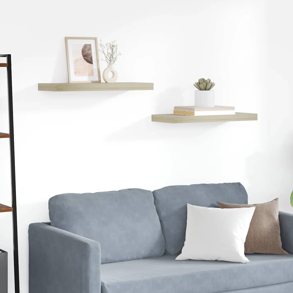 Floating Wall Shelves 2 pcs Oak 60x23.5x3.8 cm MDF