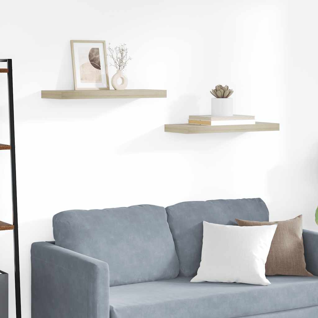 Floating Wall Shelves 2 pcs Oak 60x23.5x3.8 cm MDF
