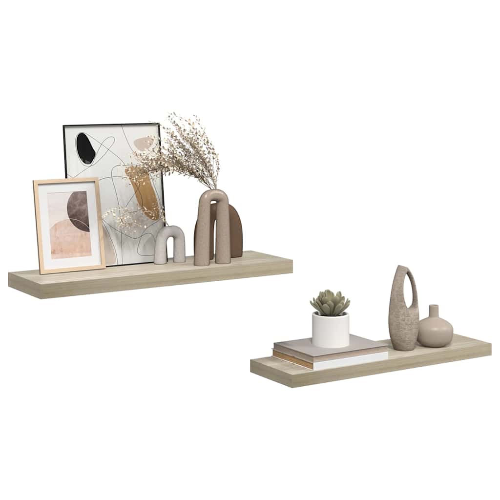 Floating Wall Shelves 2 pcs Oak 80x23.5x3.8 cm MDF