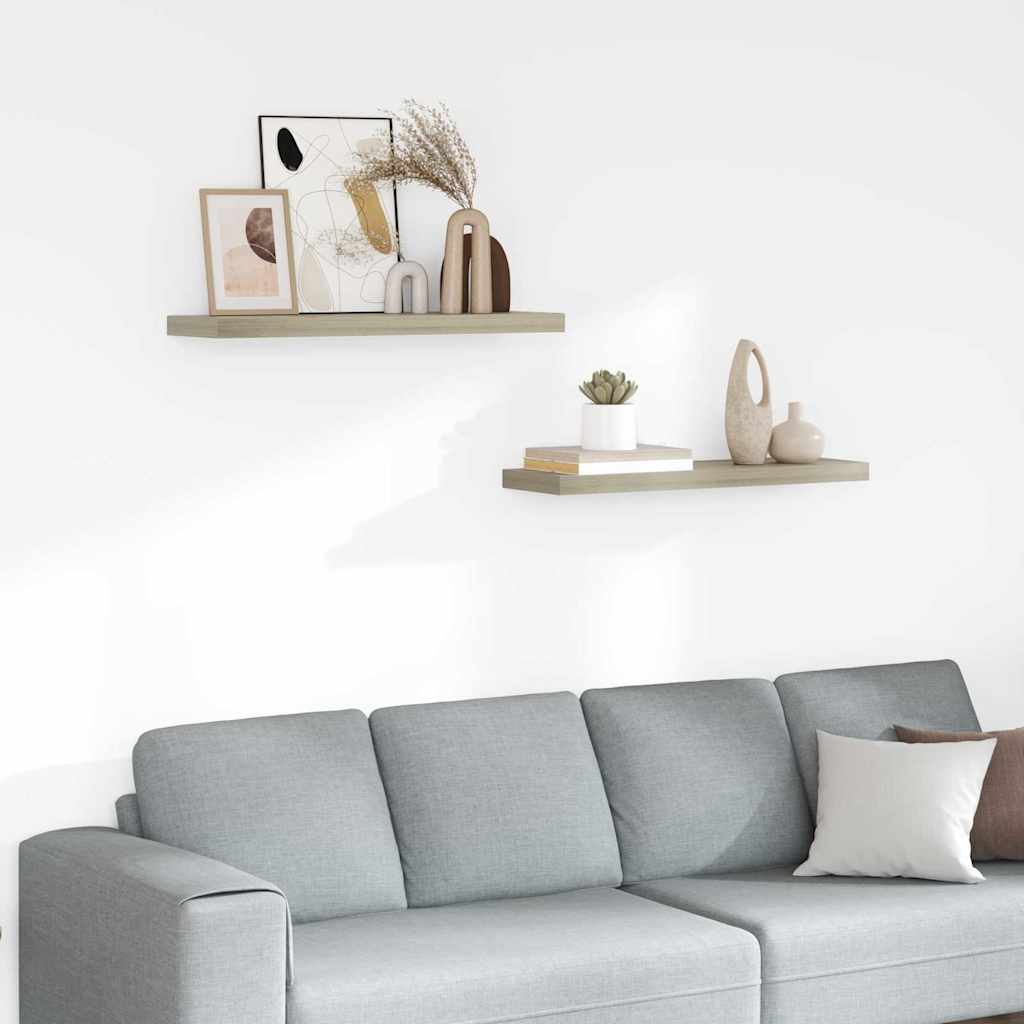 Floating Wall Shelves 2 pcs Oak 80x23.5x3.8 cm MDF