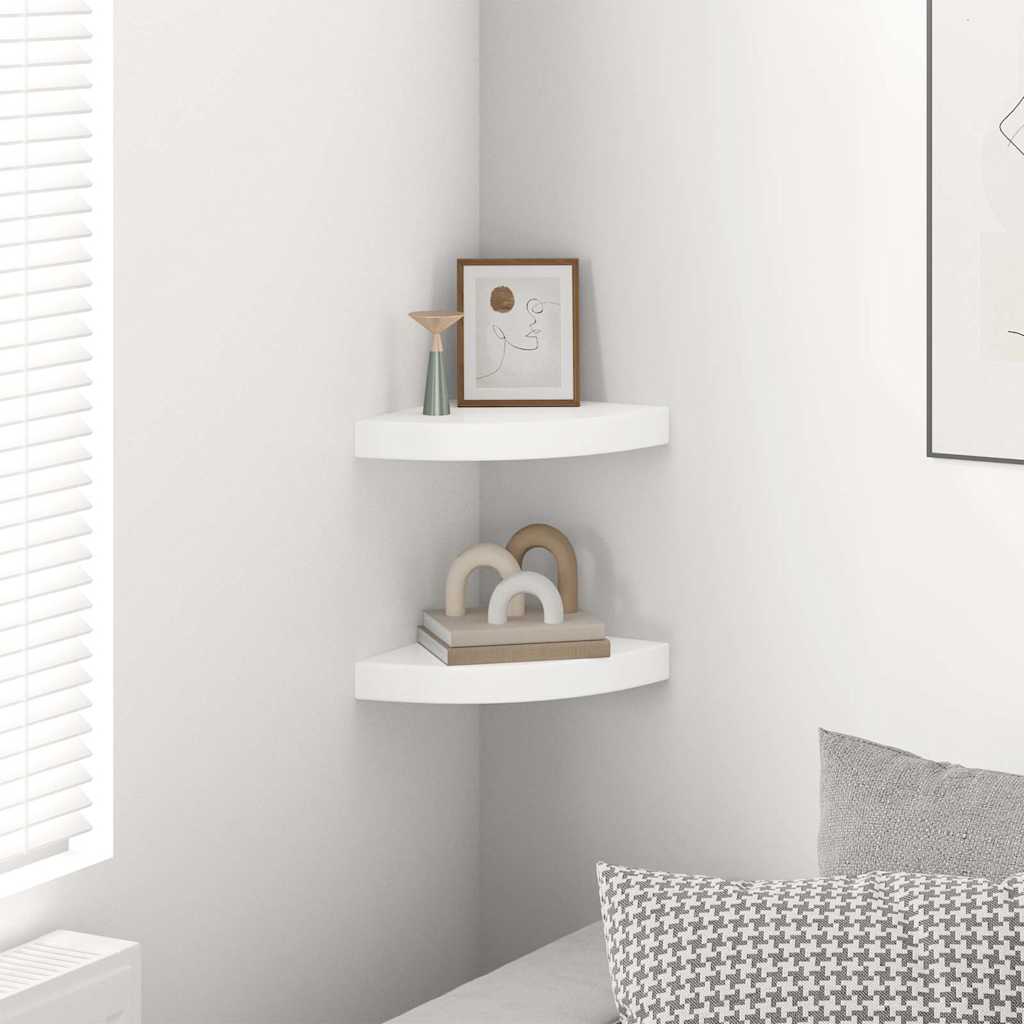 Floating Corner Shelves 2 pcs High Gloss White 25x25x3.8 cm MDF