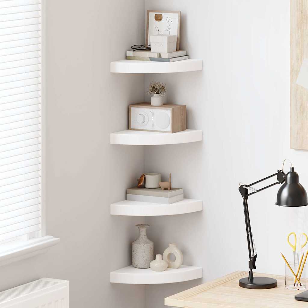 Floating Corner Shelves 4 pcs High Gloss White 25x25x3.8 cm MDF