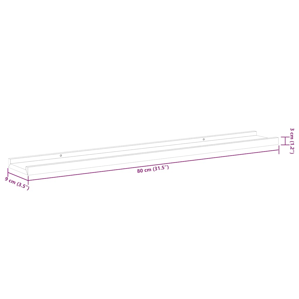Picture Frame Ledge Shelves 2 pcs Black 80x9x3 cm MDF