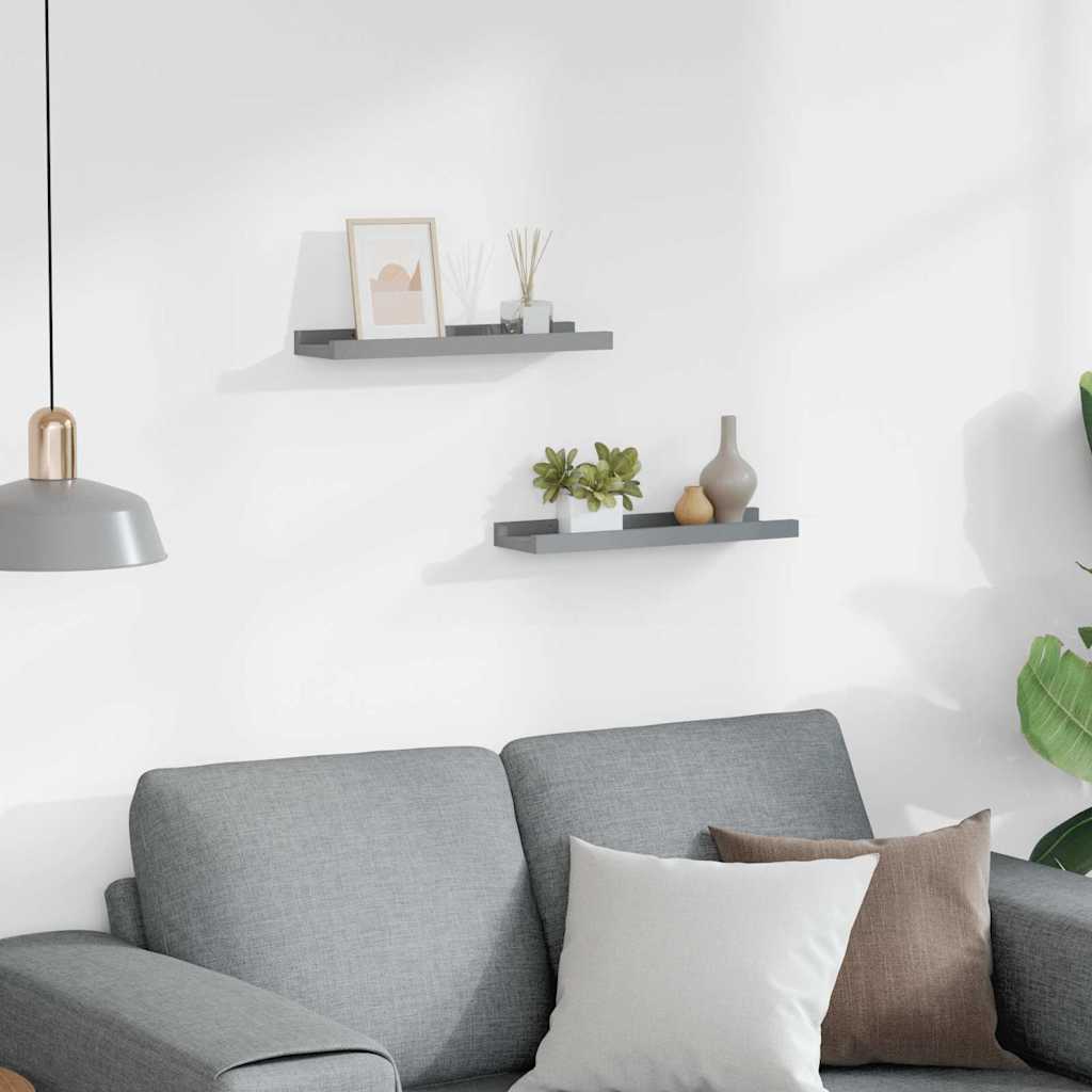Picture Frame Ledge Shelves 2 pcs Grey 40x9x3 cm MDF