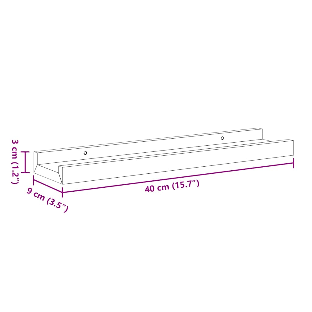Picture Frame Ledge Shelves 2 pcs Grey 40x9x3 cm MDF