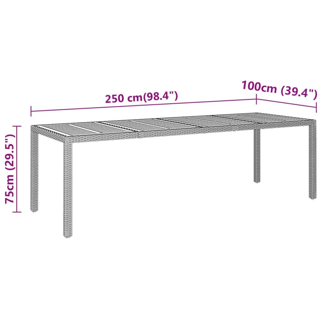 Garden Table 250x100x75 cm Acacia Wood and Poly Rattan Black