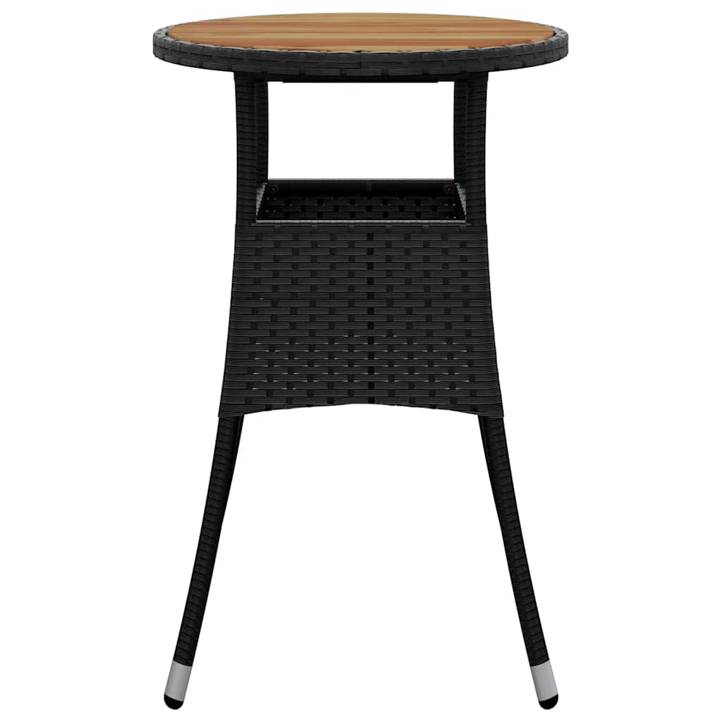 Garden Table Ø60x75 cm Acacia Wood and Poly Rattan Black