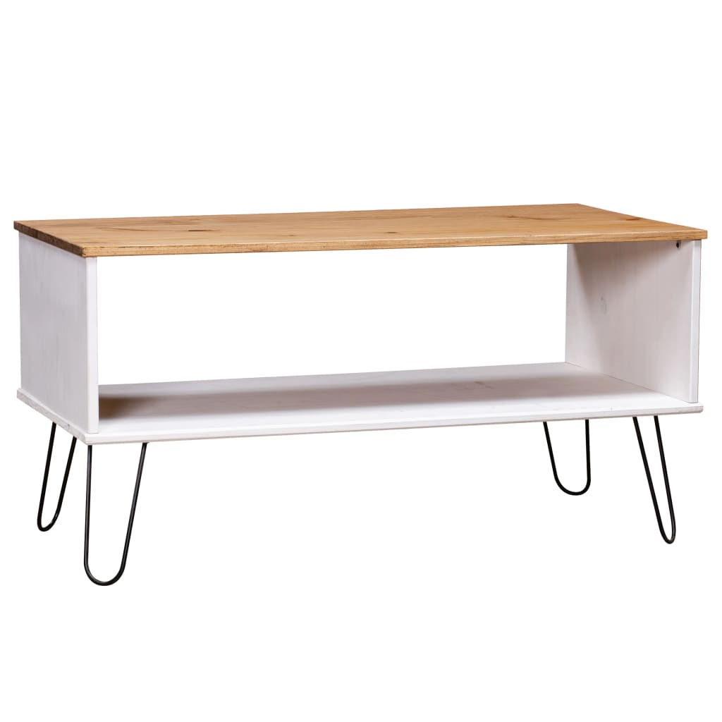 Coffee Table "New York" White and Light Wood Solid Pine Wood