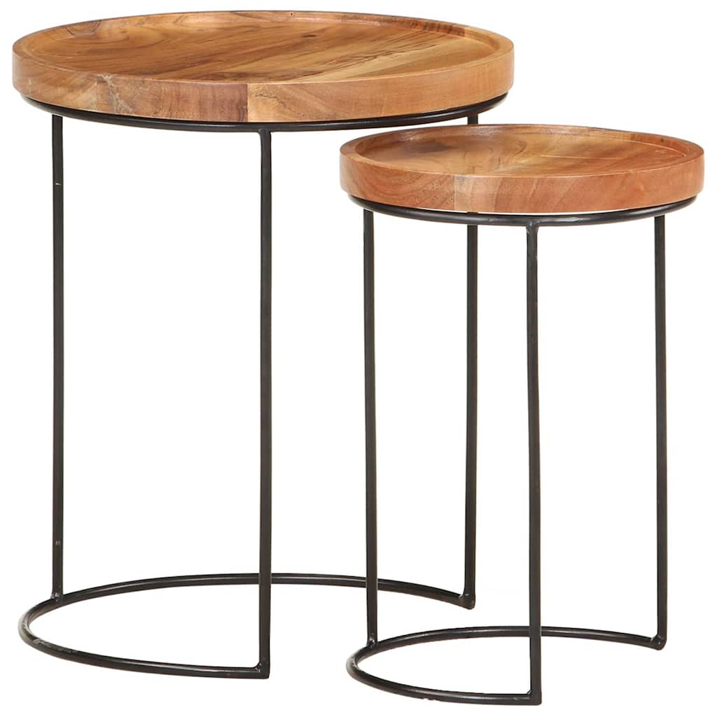 2 Piece Coffee Table Set Solid Acacia Wood and Steel