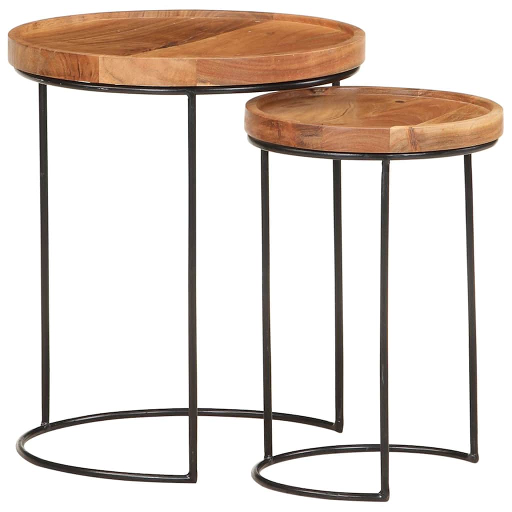 2 Piece Coffee Table Set Solid Acacia Wood and Steel