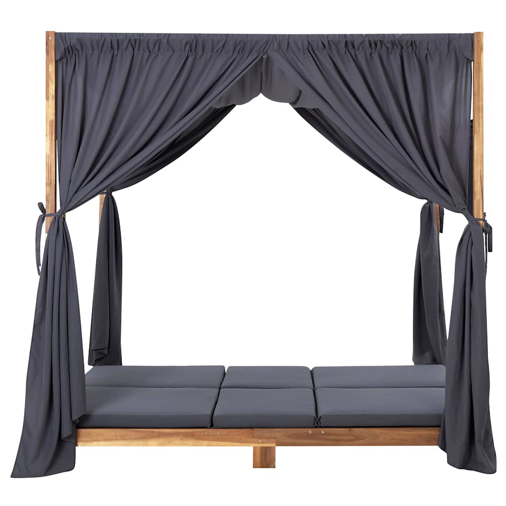 Double Sun Lounger with Curtains & Cushions Solid Acacia Wood