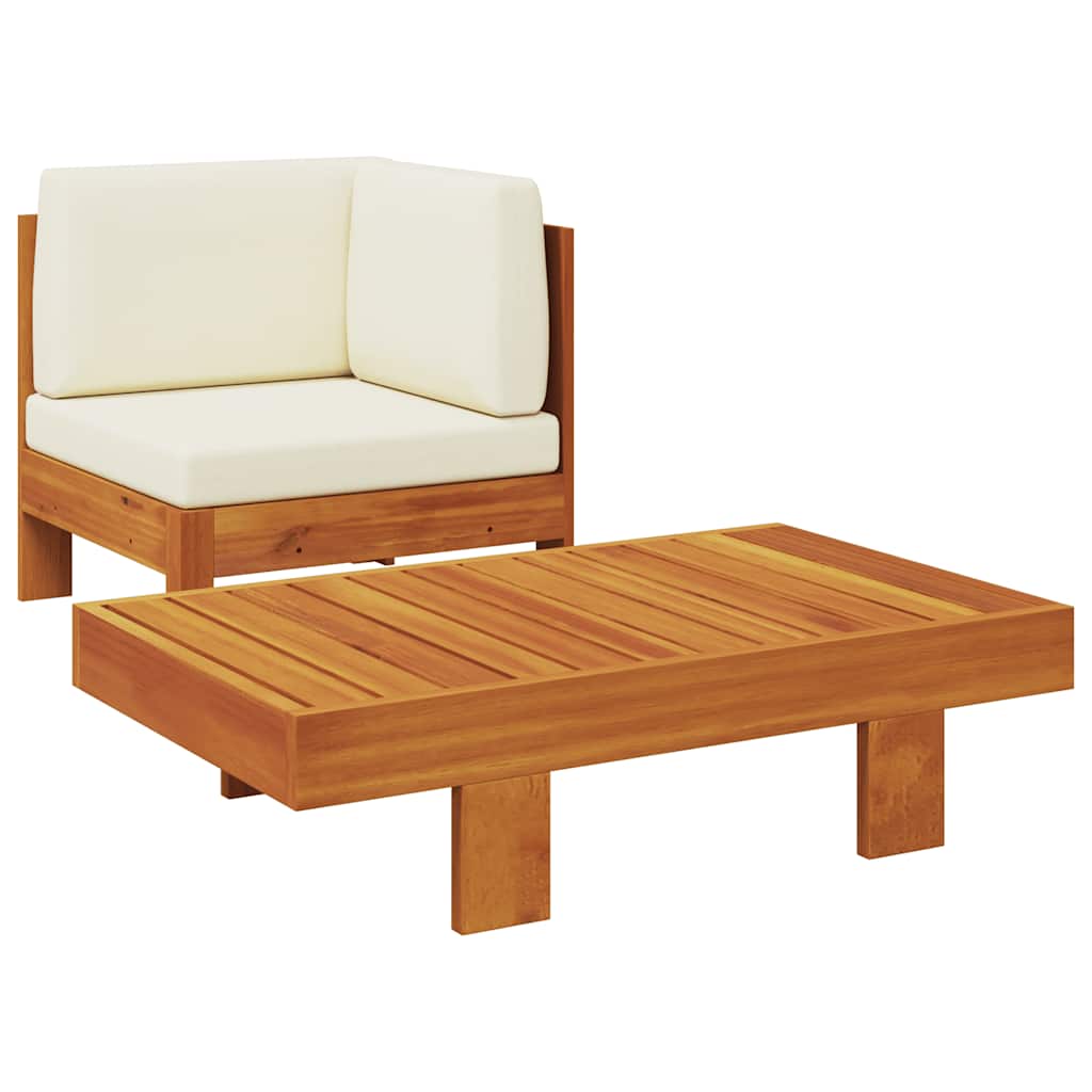 2 Piece Garden Lounge Set with Cream White Cushions Acacia Wood