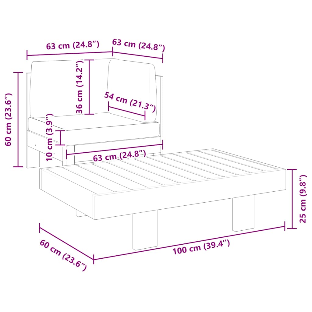 2 Piece Garden Lounge Set with Cream White Cushions Acacia Wood