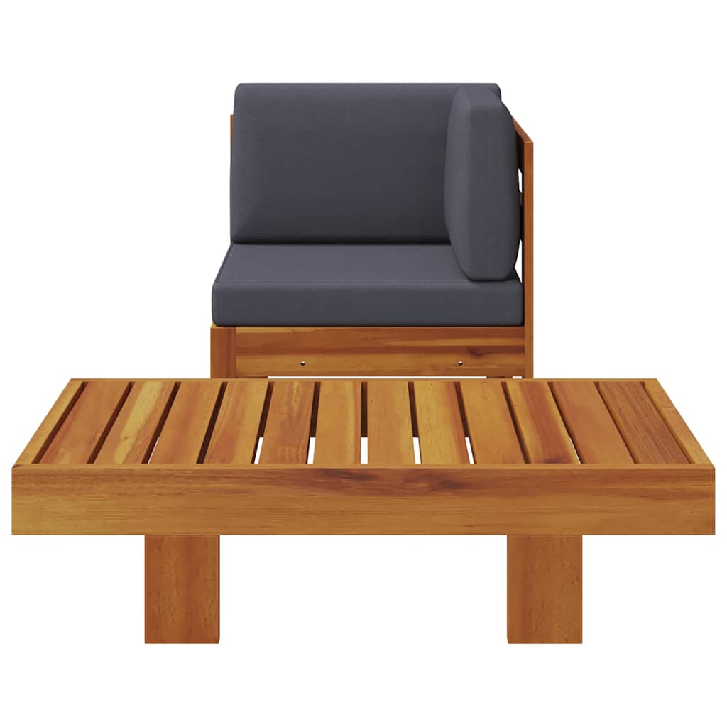 2 Piece Garden Lounge Set with Dark Grey Cushions Acacia Wood