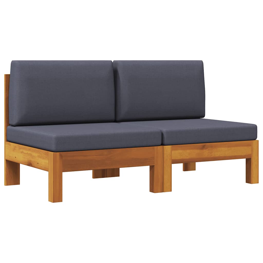 Middle Sofas 2 pcs with Dark Grey Cushions Solid Acacia Wood