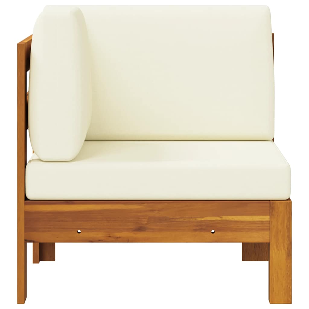 Corner Sofa with Cream White Cushions Solid Acacia Wood