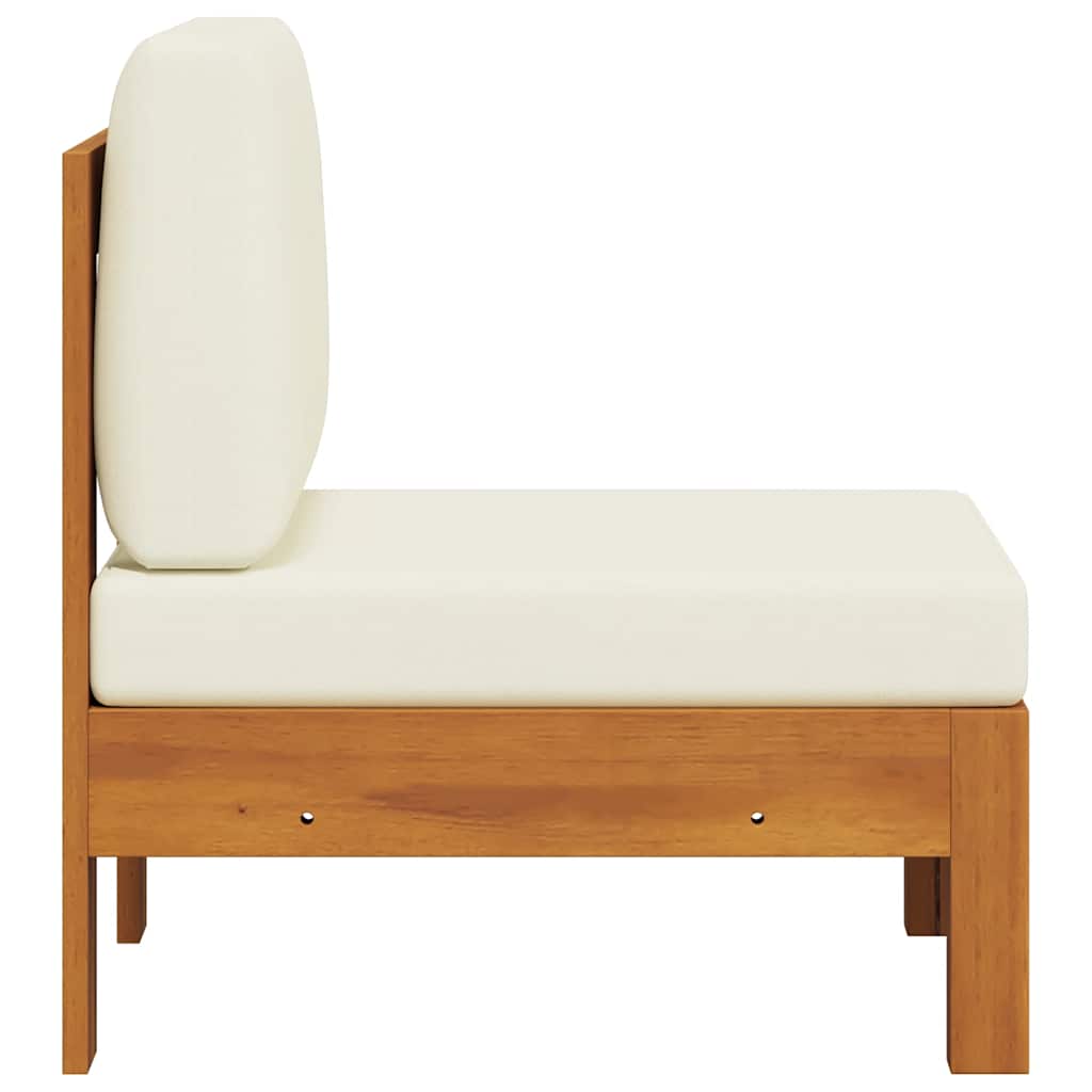 Middle Sofa with Cream White Cushions Solid Acacia Wood