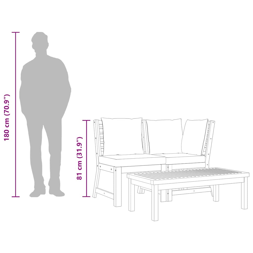 3 Piece Garden Lounge Set with Cream Cushion Solid Acacia Wood