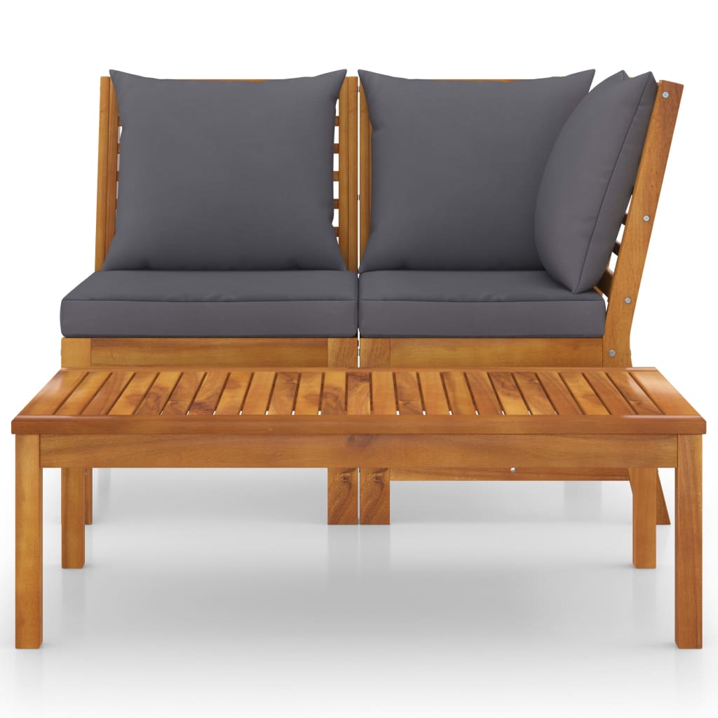 3 Piece Garden Lounge Set with Dark Grey Cushion
