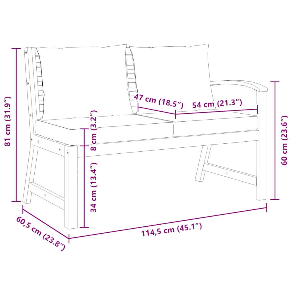 Garden Bench 114.5 cm with Cream Cushion Solid Acacia Wood