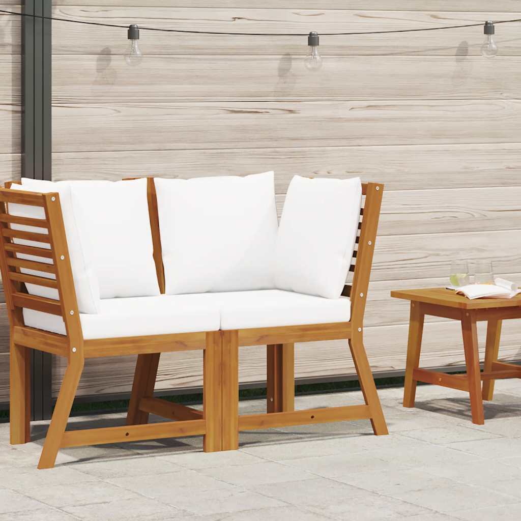 Sectional Corner Sofa with Cream Cushion Solid Acacia Wood