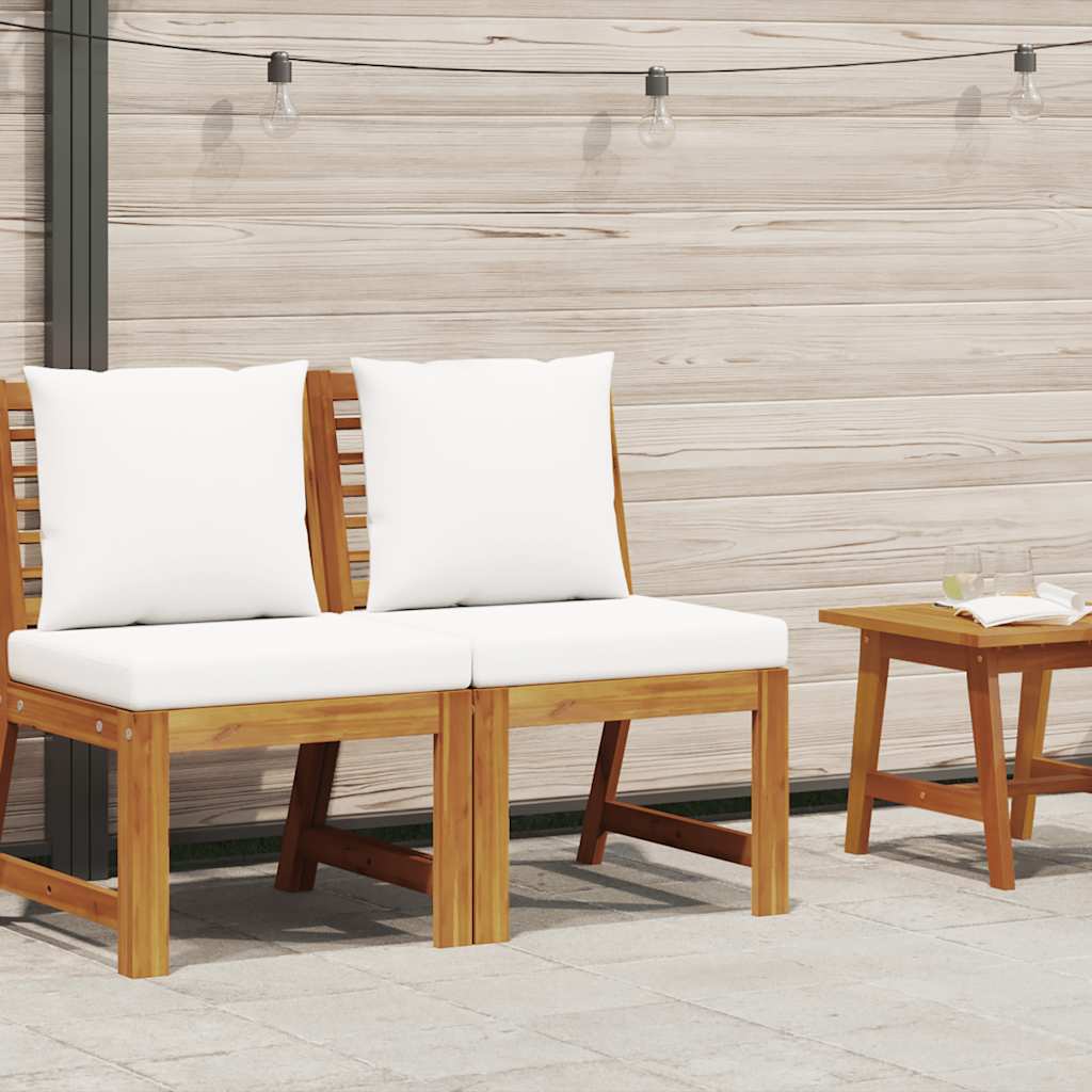 Sectional Middle Sofa with Cream Cushion Solid Acacia Wood