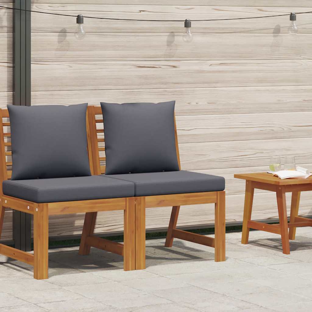 Sectional Middle Sofa with Dark Grey Cushion Solid Acacia Wood